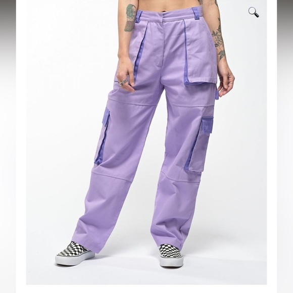 The Ragged Priest Pants - THE RAGGED PRIEST 100% COTTON RAGGED JEANS TURBO LAVENDER CARGO PANTS SIZE XS
